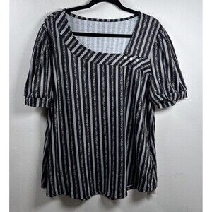 LOMON Women’s XXL Striped Knit Top Black White Stretch Casual Career Office NWT